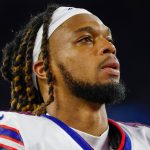 ills safety Damar Hamlin is shown before an October 2 game against the host Baltimore Ravens