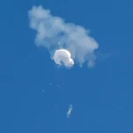 The U.S. shot down a Chinese balloon over the Atlantic Ocean on Saturday.Credit…Randall Hill/Reuters